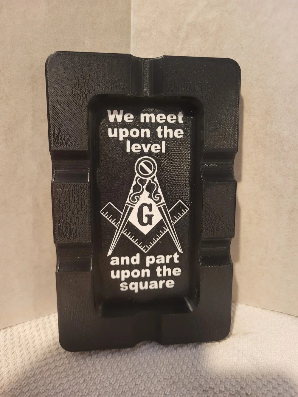 Black Freemason Themed Ashtray with White Emblem